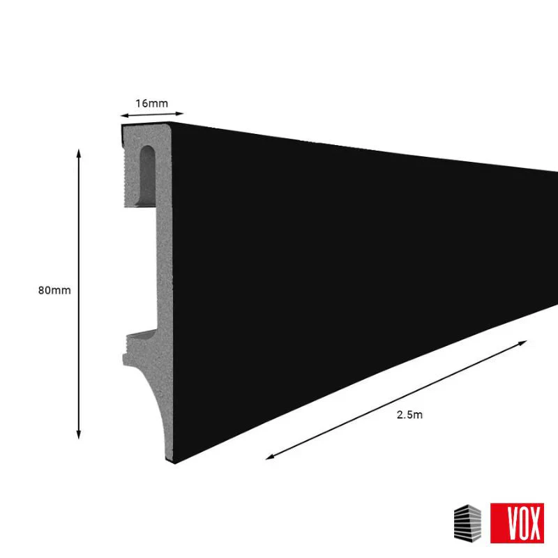 Black Vox Espumo Skirting Board | 80mm x 2.4m | 1 Pack - Image 2