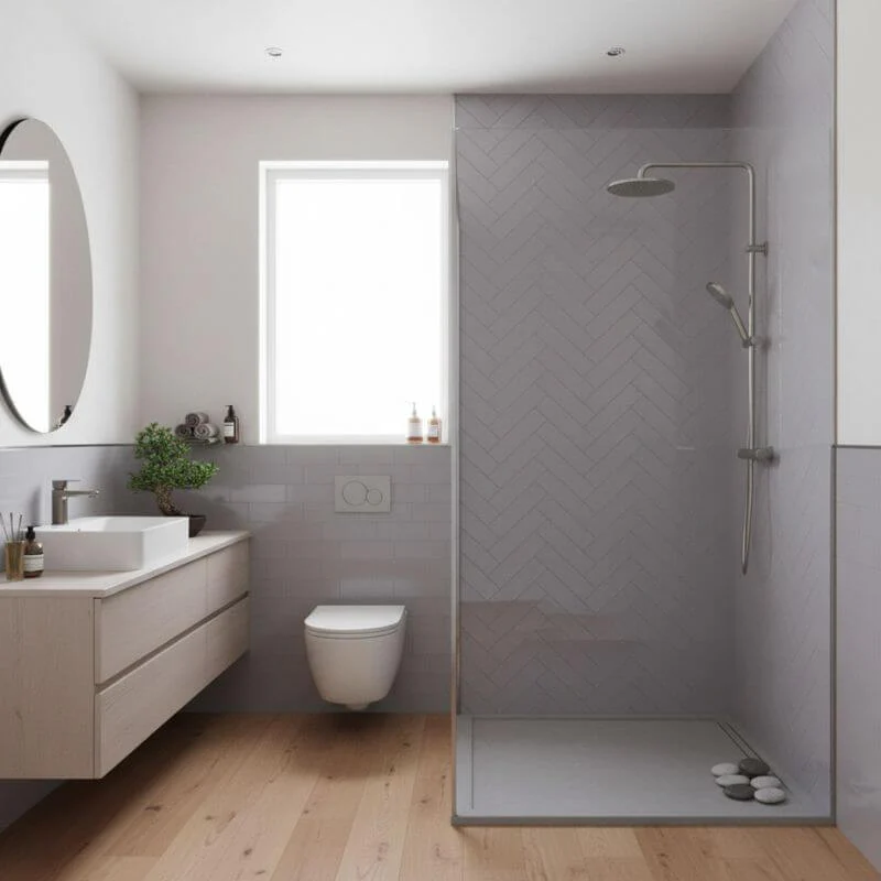 Imprevia Compact Silver Grey Herringbone Wall Panel - 1.2M x 2.4M - Image 3