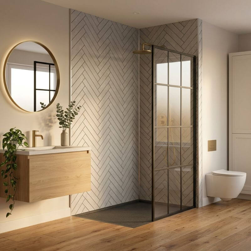 Imprevia Large Grey Herringbone Tile PVC Shower Panel - 1M x 2.4M