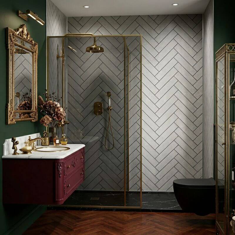 Imprevia Large Grey Herringbone Tile PVC Shower Panel - 1M x 2.4M - Image 3