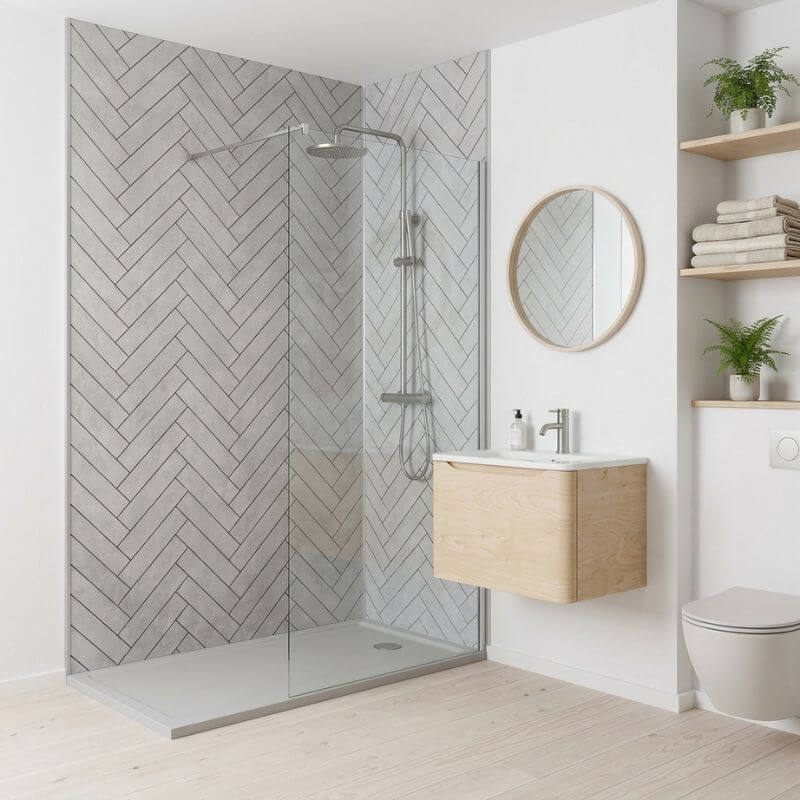 Imprevia Large Grey Herringbone Tile PVC Shower Panel - 1M x 2.4M - Image 5