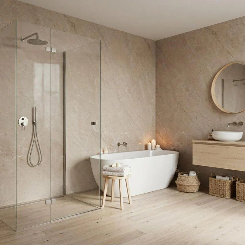 Imprevia Pale Limestone SPC Shower Panel - 0.6M x 2.4M - Image 2