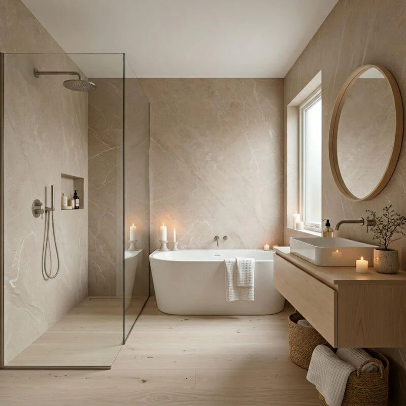 Imprevia Pale Limestone SPC Shower Panel - 0.6M x 2.4M - Image 3