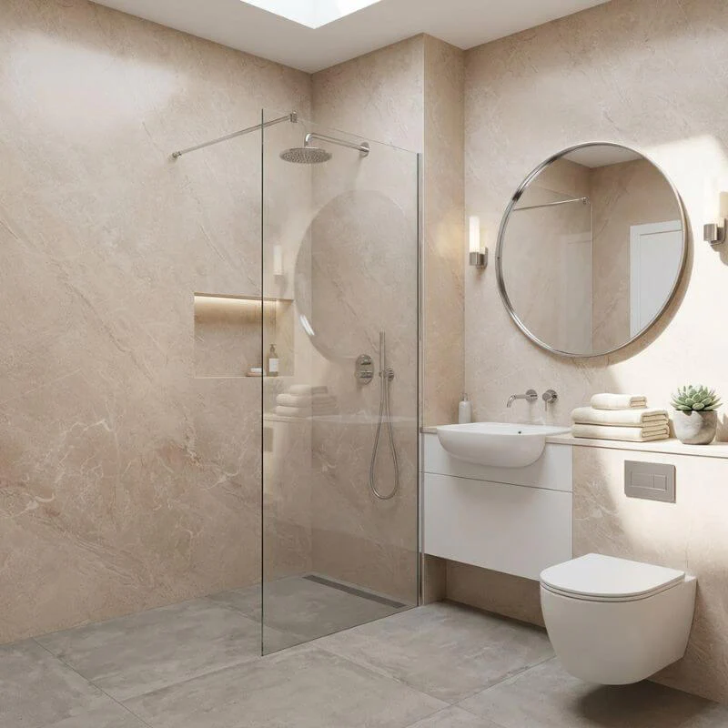 Imprevia Pale Limestone SPC Shower Panel - 0.6M x 2.4M - Image 4