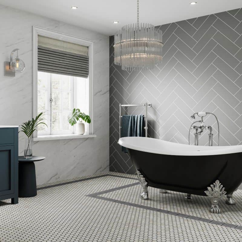 Multipanel Dust Grey Herringbone Tile Effect Shower Panel