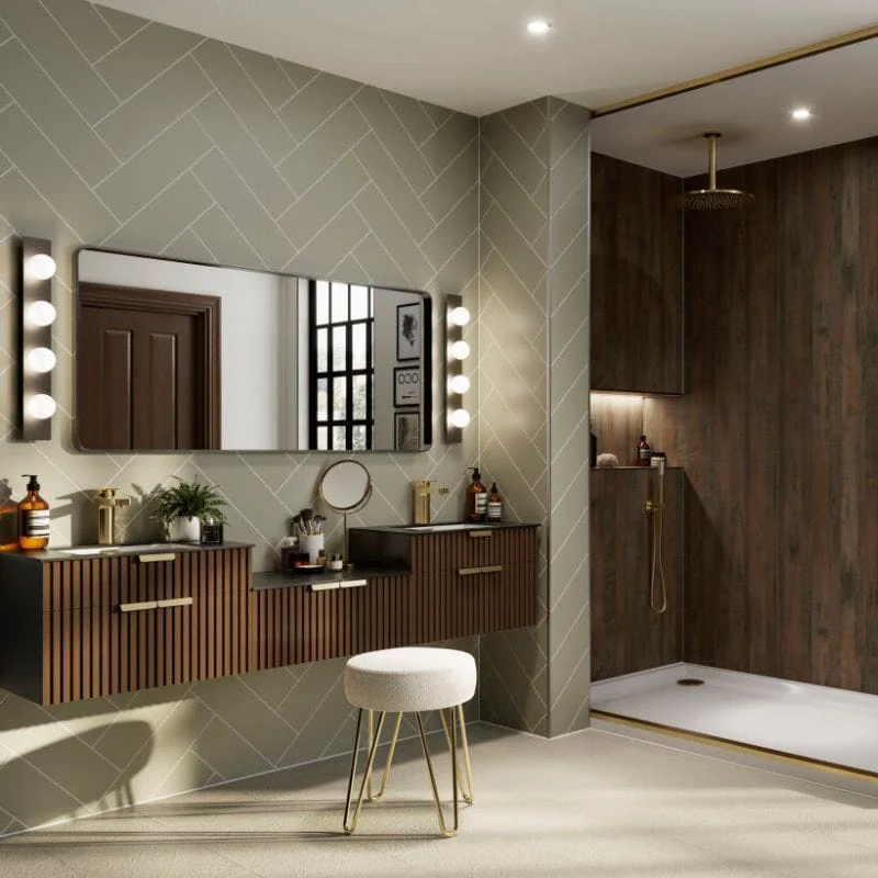 Multipanel Sage Green Herringbone Tile Effect Shower Panel