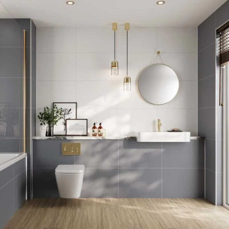 Multipanel White Grey Large Tile Effect Shower Panel