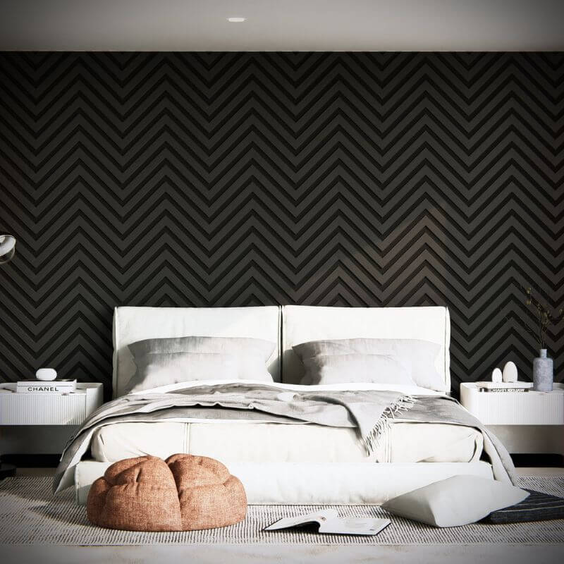 STRIVO Herringbone Acoustic Slat Wall Panel - Black Oak