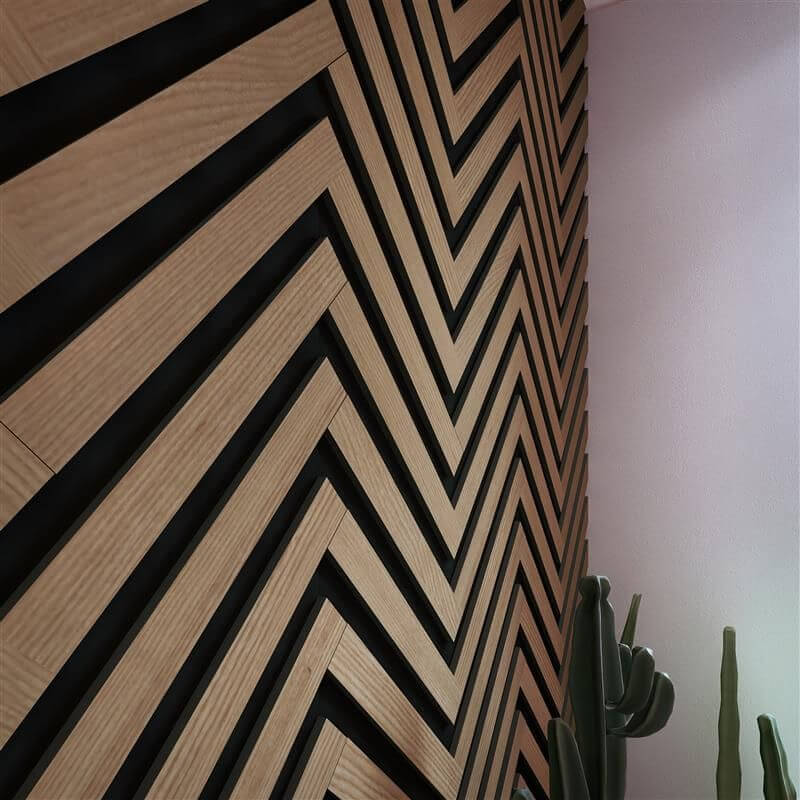 STRIVO Herringbone Acoustic Slat Wall Panel - Walnut - Image 2