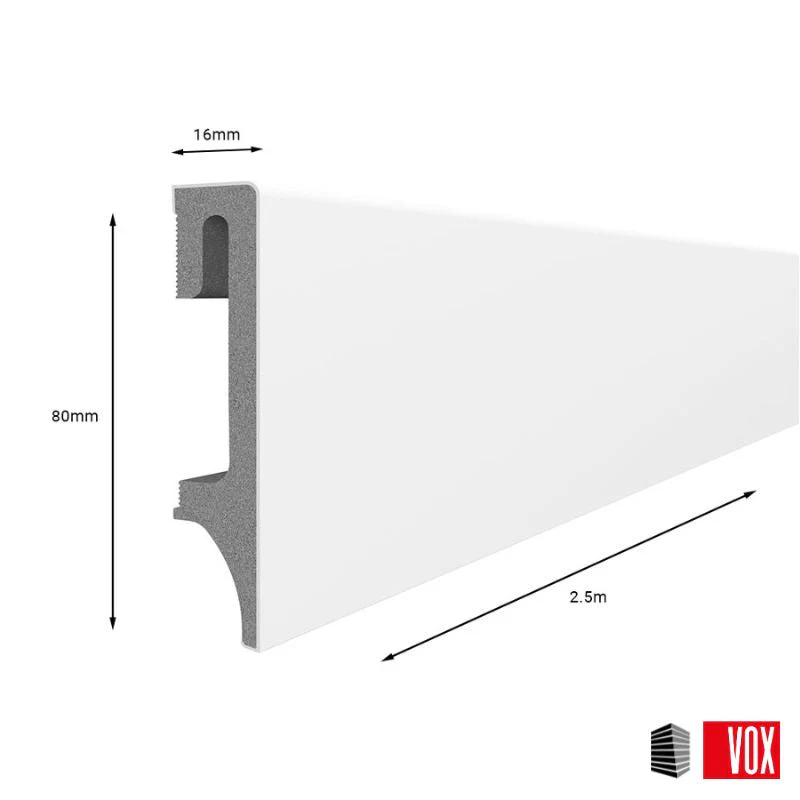 White Vox Espumo Skirting Board | 80mm x 2.4m | 1 Pack - Image 2